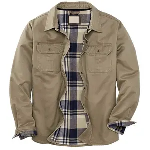 Men's 100% Cotton Brushed and Soft Twill Shirt Jacket with Flannel Lining