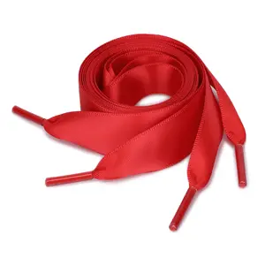 INSPIRE CHIC 2 Pairs Satin Flat Ribbon Women's Shoelaces Sneakers Canvas Shoestrings Red