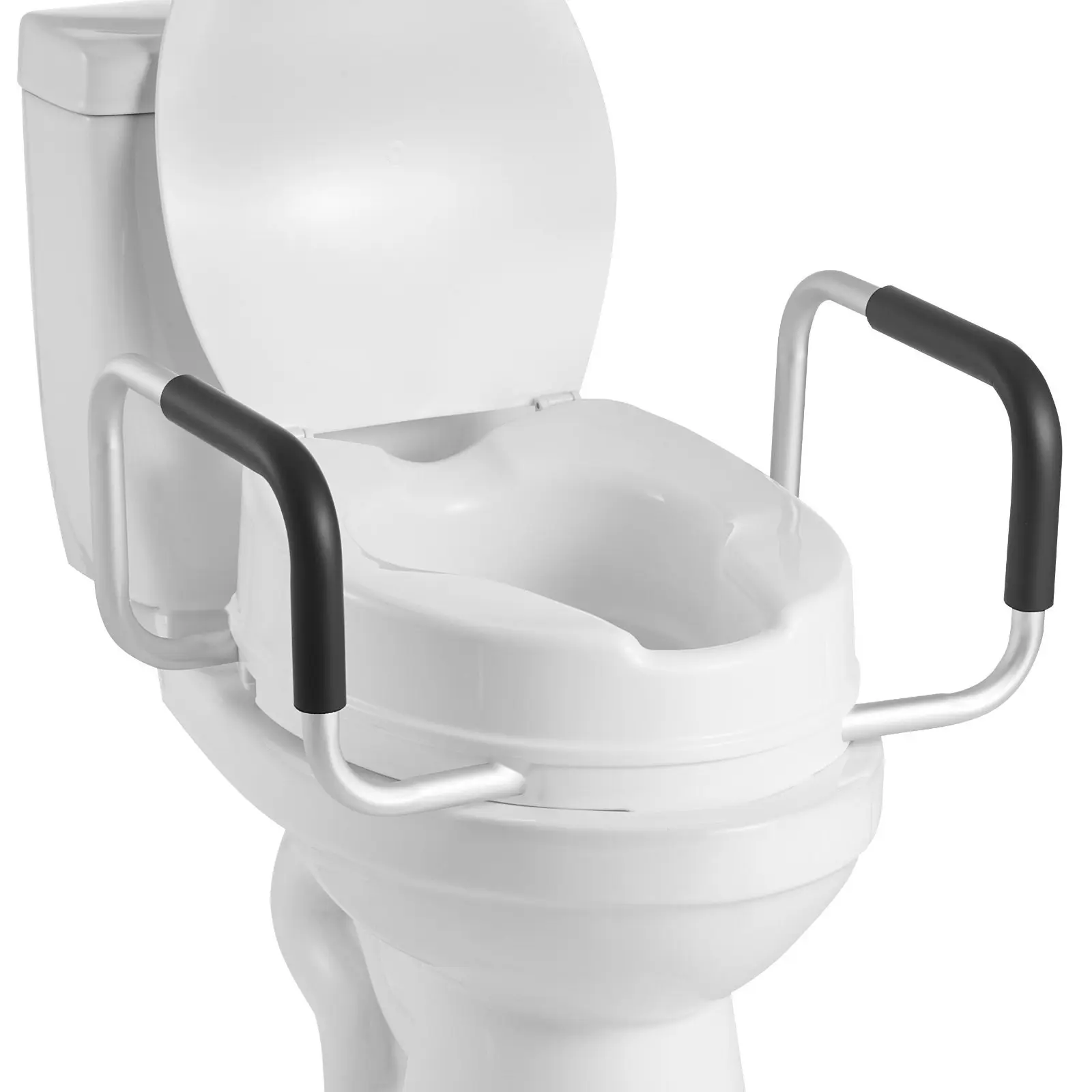 Raised Toilet Seat With Arms, 4-Inch Lift, 300 Lbs Load Capacity, Widened Commode Elevated Toilet Seat Riser, Padded Handles, For Seniors, Elderly, Handicap, Disabled, And Adults Use
