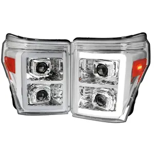 2011-2016 Ford F-250 F-350 F-450 F-550 Switchback Sequential LED C-Bar Projector Headlights (Chrome Housing/Clear Lens)
