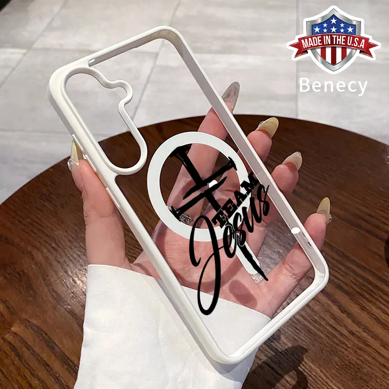 Magnetic Phone case Compatible with Galaxy S23  Ultra S24 Plus FE S25 S22+ Team Jesus Pattern Non-Yellowing Shockproof Soft Silicone Transparent Acrylic Cover Supports Wireless Charging