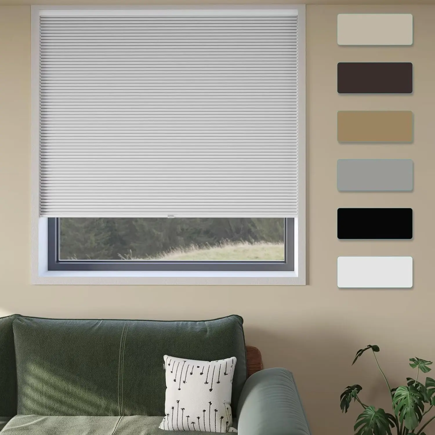 Cordless Cellular Window Shades No Tools No Drill Blackout Blinds for Indoor Windows Size 32" Wide X 72" Height White Room Darkening Window Blinds for Bedroom Bathroom Kitchen Living Room