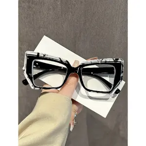 Colorblock Geometric Frame Glasses, Punk Trendy Oversized Frame Glasses for Men & Women, Fashion  Modern Glasses for Outdoor Activities