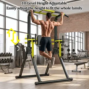 10-Level Height Adjustable Pull Up Power Tower, Heavy-Duty Stable Dip Station, Multi-Functional Home Gym Strength Training Equipment