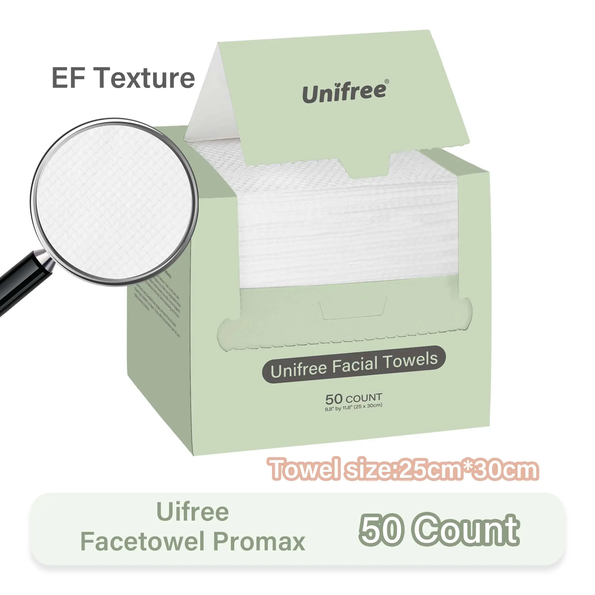 Unifree Facial Towels Promax  I Clean Facial Tissues in Box, Thicker Large Size 11.8 x 9.8 Inch, 50 Counts Per Box, 4-boxes Value Pack, Total 200 Count,face towel, makeup-remover, thick