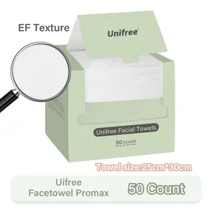 Unifree Facial Towels Promax  I Clean Facial Tissues in Box, Thicker Large Size 11.8 x 9.8 Inch, 50 Counts Per Box, 4-boxes Value Pack, Total 200 Count,face towel, makeup-remover, thick