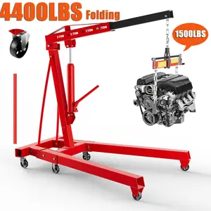 4400 LBS Engine Hoist with Load Leveler, Heavy Duty Alloy Steel Folding Cherry Picker Engine Hoist with 8 Ton Hydraulic Long Ram Jack, Ease of Assembly 2 Ton Engine Hoist for Workshop Warehouse Garage