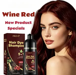 ALVP 2026 Shampoo 5 In 1 Herbal Wine Red ColorShampoo For Women & Men Covers 100% Grays LongLasting Nourishes Scalp Ginseng Haircare