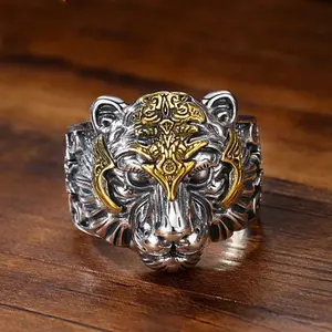 Retro tiger head ring tiger men's opening adjustable hip-hop personality jewelry