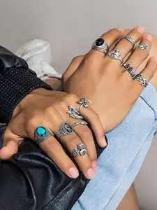 Punk Style Antique Silver Color Ring Set, Fashion Cool Layered Personalized Rings, All Seasons Jewelry