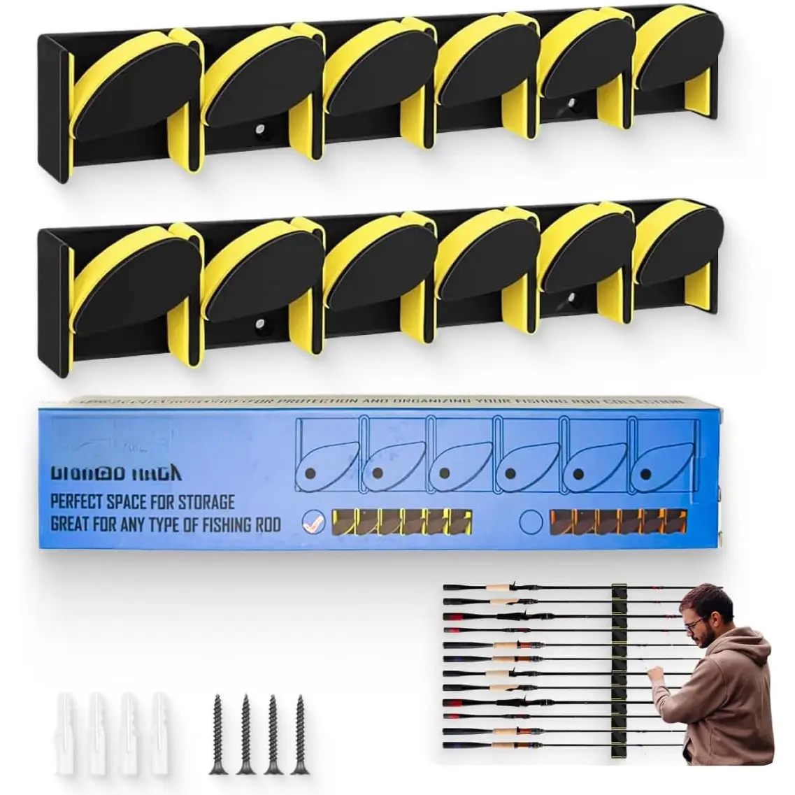 The Rod Rack 2 pack Vertical Fishing Rod Holder, Wall Mounted Fishing Rod Rack, Holds Up to 6 Rods or Combos up to 12 (Yellow) - TikTok Shop The Rod Rack 2 pack Vertical Fishing Rod Holder, Wall Mounted Fishing Rod Rack, Holds Up to 6 Rods or Combos up to 12 (Yellow) - TikTok Shop