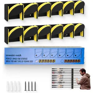 The  Rod Rack 2 pack Vertical Fishing Rod Holder, Wall Mounted Fishing Rod Rack, Holds Up to 6 Rods or Combos up to 12 (Yellow)