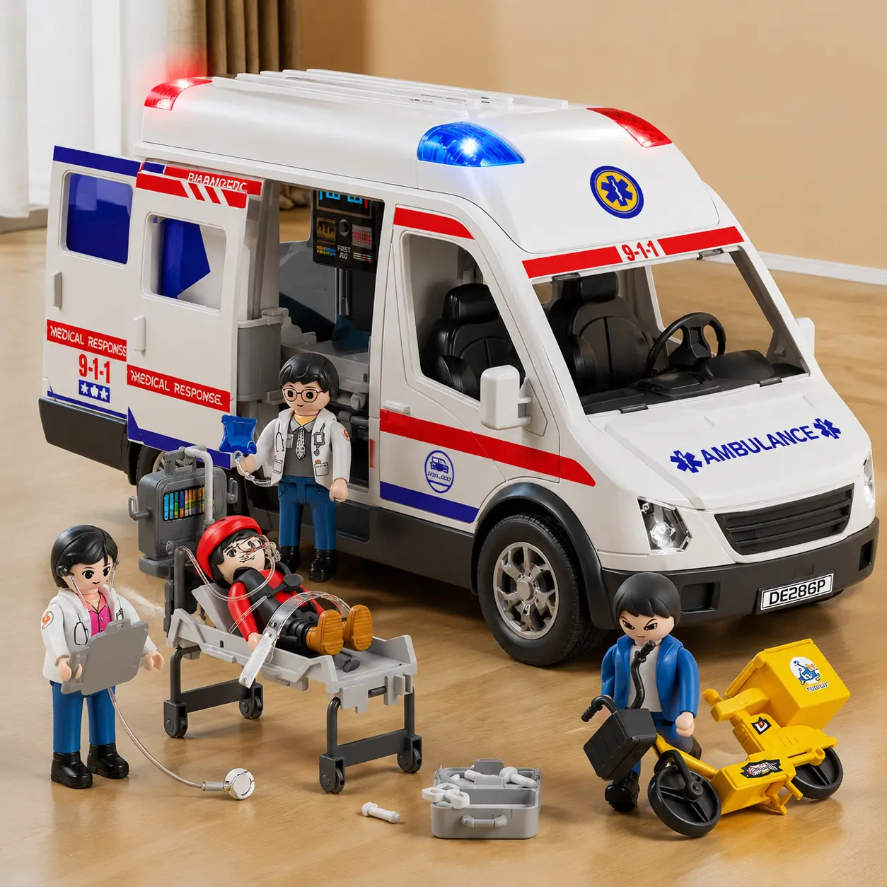 Emergency Ambulance STEM Educational Toy Car Ages 3–4,Solid Portable Durable Structure,Medical Rescue Pretend Play Toy Focused On Early Life Education,Built-In Sensory Fidget Function To Ease Toddlers'Daily Anxiety,All-Round Birthday&Christmas Gift Choice