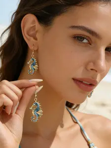 Boho Summer Beach Vacation Colorful Oil-Drop Seahorse Beachy Earrings for Women, Adorned with Colorful Rhinestones, Perfect Gift for Daily Commute Parties Dates