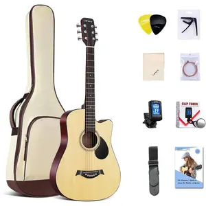 38 in Guitar Acoustic Guitar Beginner kit Adult Cutaway Acoustic Guitar Guitarras Starter Set Bundle with Padded Gig Bag, Strap, Capo, Strings, Picks