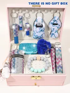 11pcs set of rhinestone blue keychain suit, ladies rhinestone keychain kit-wristband keychain with storage bag, silicone bracelet and whistle, fashionable and sturdy material suitable for parties and Christmas gifts for women, Keychain Attachment