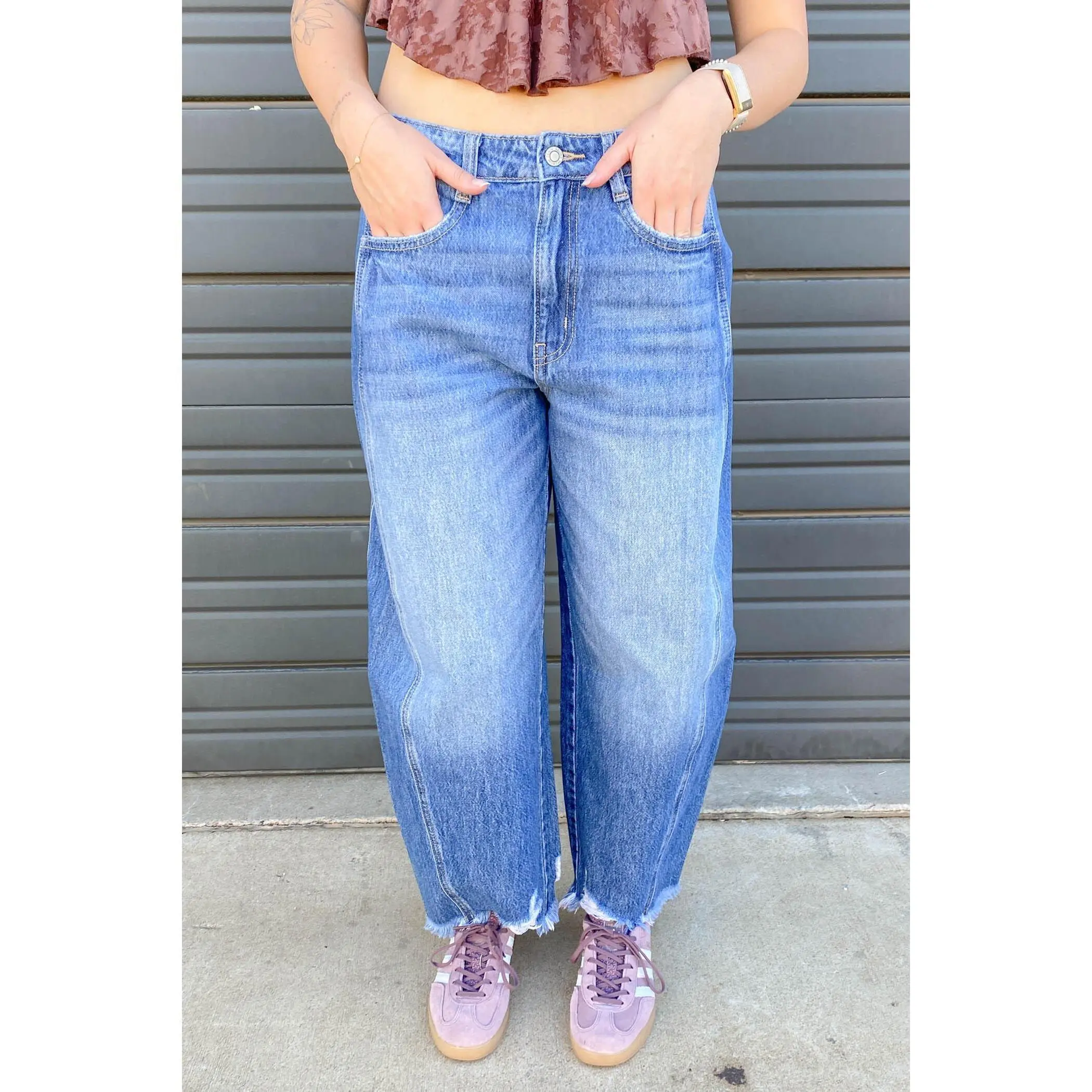 NECTAR Men's Rocky Distressed Barrel Jeans in 100% Cotton Menswear Denim with a Distressed Hem and 5 Pocket Construction, Bottom, Button, Belt Loops, Zip, Five Pocket Construction