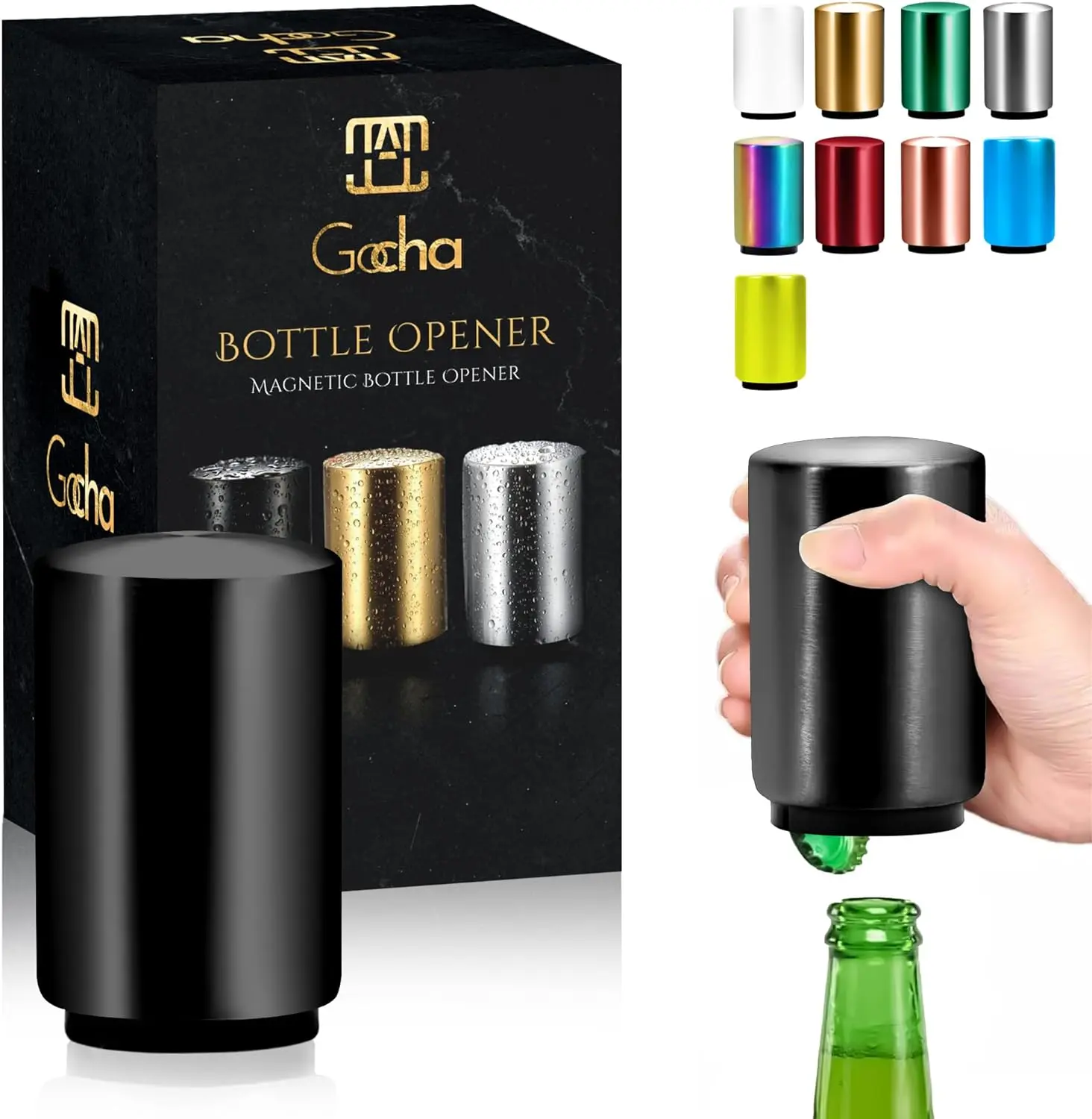 Magnetic Bottle Opener | Automatic Beer Cap Opener with Magnetic Cap Catcher | Stainless Steel Push & Pull Bottle Opener for Easy Beer Opening