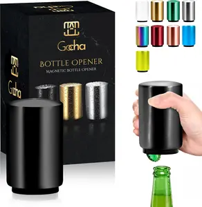 Magnetic Bottle Opener | Automatic Beer Cap Opener with Magnetic Cap Catcher | Stainless Steel Push & Pull Bottle Opener for Easy Beer Opening