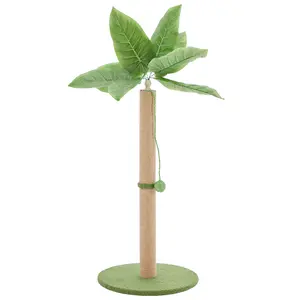 33 Inch Tall Cat Scratching Post with Artificial Palm Leaves, Natural Sisal Cat Scratcher with Dangling Interactive Ball, Stable Base & Durable Wrapped Pole for Indoor Cats, Protects Furniture & Satisfies Scratching Instincts