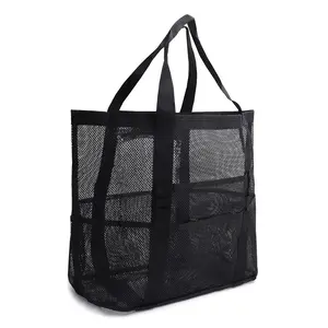 Extra Large Multi-Pocket Mesh Beach Tote Bag, Sand-Proof Breathable Heavy-Duty Shoulder Bag with Reinforced Handles for Beach, Pool, Gym, Grocery & Travel