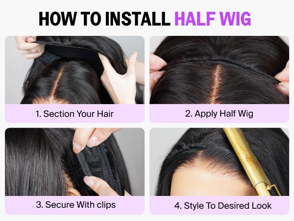 [3 IN 1 HALF WIG] Megalook Affordable Seamless Kinky Curly Half Wig Glueless Human Hair Wigs Flip Over Wig Beginner Friendly Easy Wear Go Quick Weave Hair
