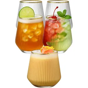 40 count Origami Ripple Unbreakable Stemless Plastic  Champagne  Glasses Elegant Durable Disposable Indoor Outdoor Ideal for Home, Office, Bars, Wedding, Ribbed 12 Ounce Cups ( Rim)