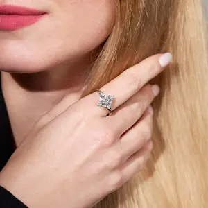 【740】Valentine's Flash "Entwined" Radiant Art Deco Clear Synthetic Moissanite Couple Rings