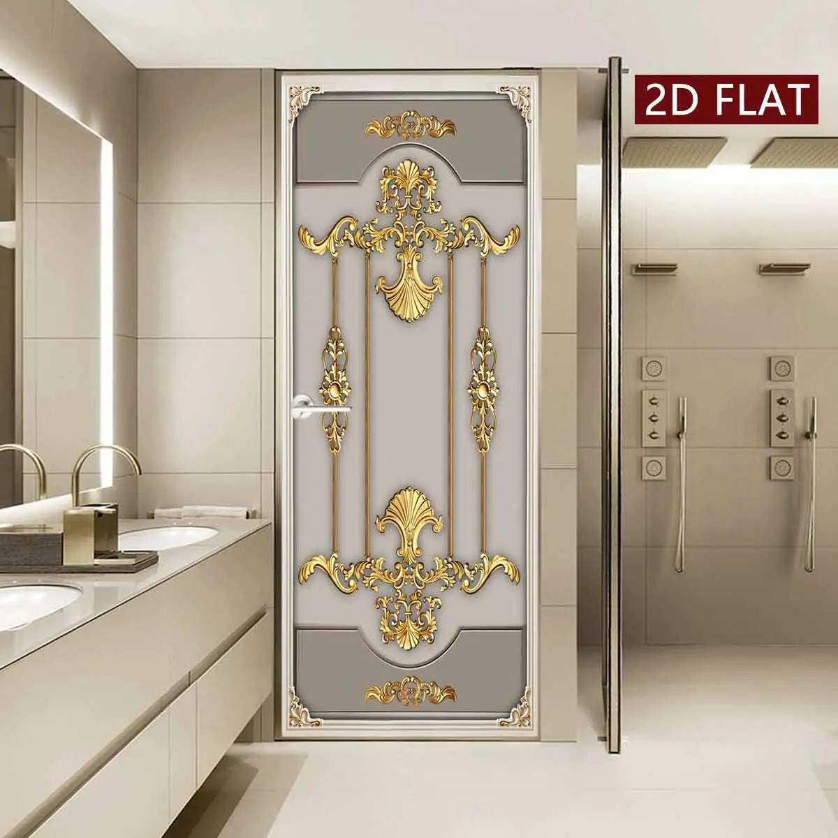 Classical Pattern Door Sticker, 2 Counts Easy Apply Peel & Stick Door Decal, Waterproof & Scratch Resistant Decoration Painting for Home, Kitchen, Bathroom, Bedroom, Ornaments, Waterproof Wall Sticker