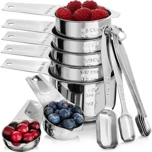 13-piece Measuring Cups and Spoons Set, 18/8 Stainless Steel Heavy Duty Ergonomic Handle with Ring Connector, Silver me bg spoons cup magnetic stainless steel high quality scoop kitchengadget  that  works  items durable tool cooking accessory home baker s