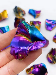 1PC Natural Crystal Aura Obsidian Electroplated Glitter Raw Stone Gemstone Mineral Specimen Home Decoration Reiki Healing Gift