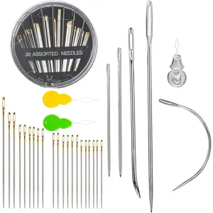 59 Pack Hand Sewing  Kit, 51-Assorted Sewing  & 5 Pack Heavy Duty Curved  with 3 Threaders for Household Sewing, Leather, Upholstery, Carpet, Canvas & Fabric Repair