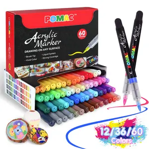 POMAC acrylic markers Pens Assorted Colors, brushpen acrylic pens, artist tools, waterproof ink, creative tools,TikTokShopBacktoSchool Strong Coverage