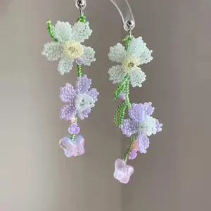 Exquisite Flower Earrings Handmaking Beaded Exaggerated Flowers Earrings Elegant Floral Long Earrings Wholesale Custom Packaging