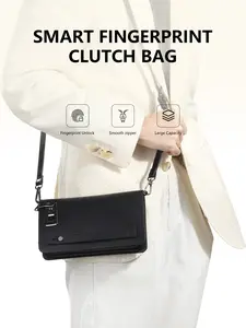 Men's Fingerprint Lock Wallet, Genuine Leather, Wrist Strap & Shoulder Strap, Handheld & Crossbody, Multi-Functional, Security, Smart Technology, Beautiful Package Box, Suitable For Gifting