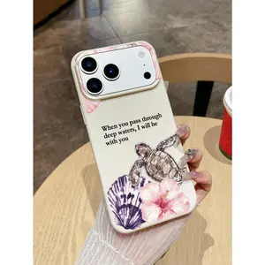 White faux leather textured phone case, featuring a sea turtle, hibiscus, seashells, and Christian faith, comfortable and non-slip, suitable for iPhone 17/16/15/14/13/12/11/X/XS/XSMAX, a holiday gift for friends, family, and yourself