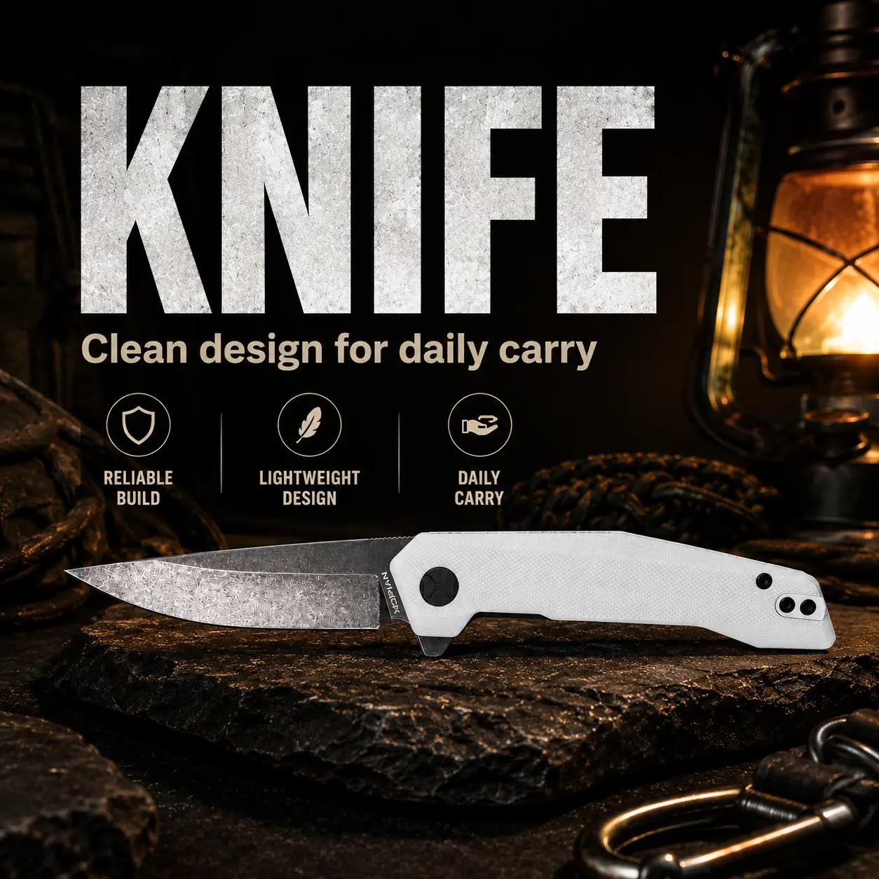 HOPIAN VEX Foldable Craft Cutting Knife - 8.5cm Hardened Sharp D2 Steel Stonewash Blade, Non-Slip White Grid Textured G10 Minimalist Grip, Stable Safe Lock, Discreet Pocket Carry for Backpacking, Campfire Trim, One-Hand Deploy