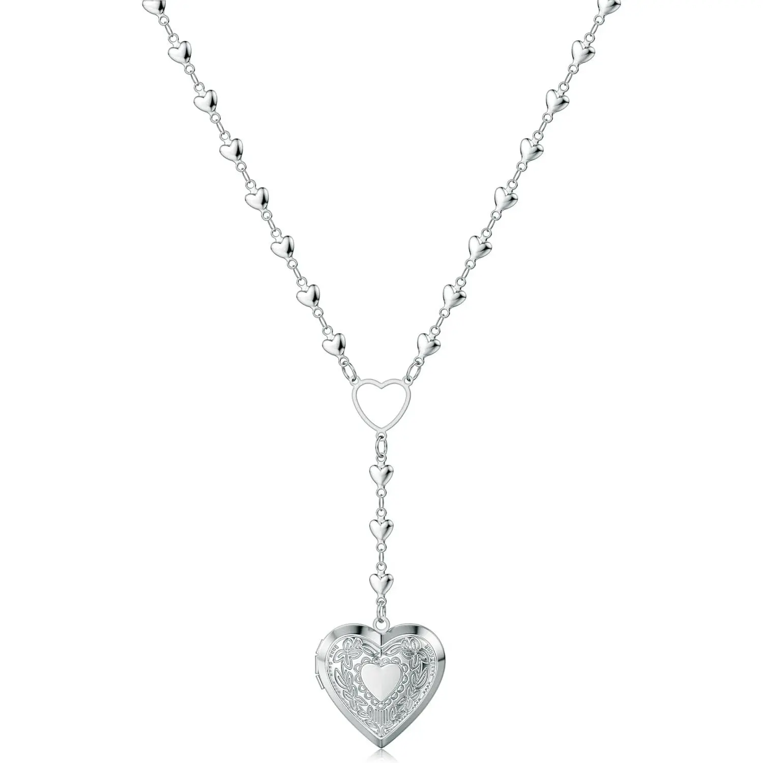 Personalized Heart Locket Necklace in Stainless Steel, Custom Picture Pendant for Women, Engraved Jewelry that Holds 2 Photos, Gift for Mom, Grandma