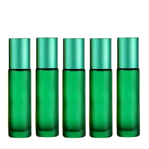 10ml Frosted Bottles with Steel Roller - Green 5Pcs Aluminium Glass Stainless Matte