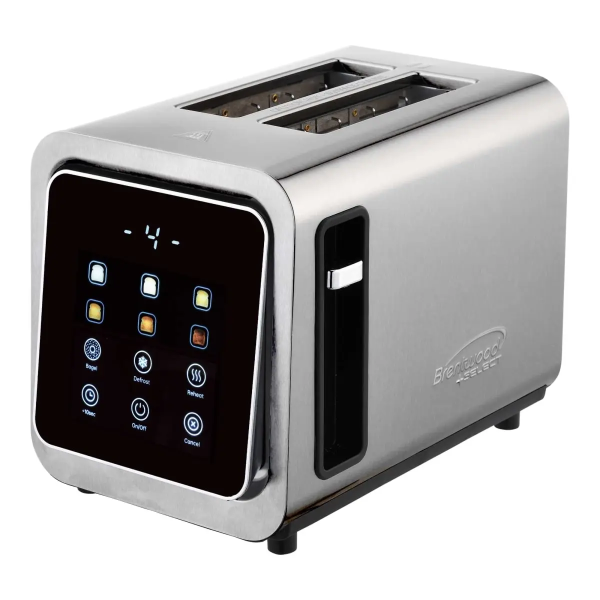 Brentwood TS-228DS Corded 2-Slice Stainless Steel Toaster, 1100w Power, Touch Control, Digital Panel, Extra Wide Slots, Anti-Jam Safe