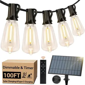 Waterproof Solar Outdoor String Lights, Energy Saving String Lights with Shatterproof ST38 LED Bulbs Great for Mood Setting, Easy Assemble Patio Hanging Lights for Backyard Garden Party, 60/100/120/150/200Ft Available.