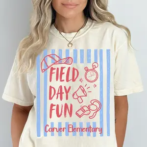 Message Me to Custom - Field Day Graphic Tee, Personalized School Name Spirit Day Youth Shirt, End of the Year Teacher Team Unisex T-Shirt for Adults & Kids