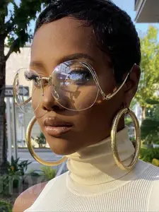 Unisex Metal Frame Anti-Blue Light Glasses, Oversized Round Frameless Design, Casual Style Eyewear for All Seasons, Bluelight Fashion Glasses, Fashion Eyeglasses