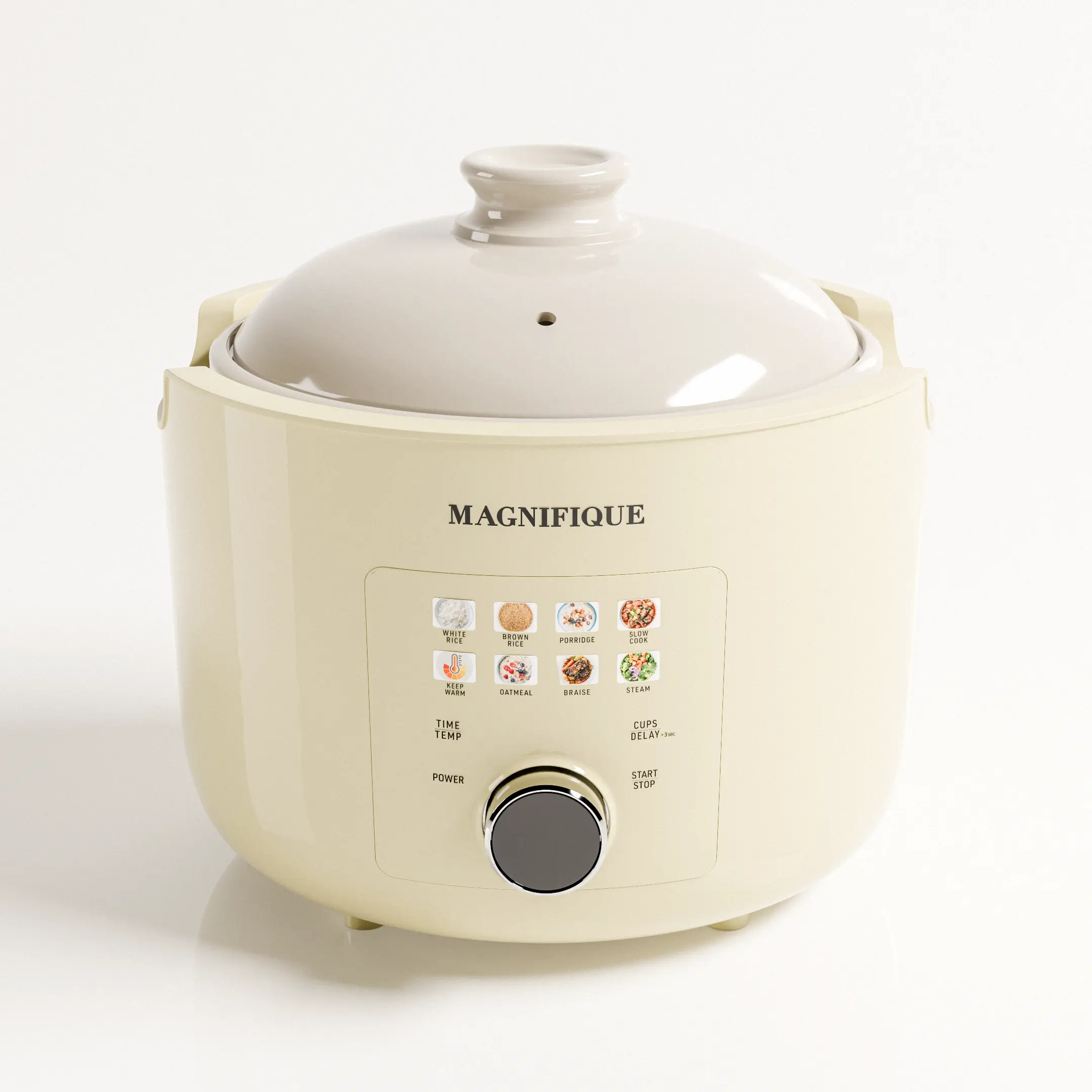 MAGNIFIQUE Kaolin Clay Rice Cooker, 100% Pure Non-Toxic Uncoated PFAS-Free Pot, 8 Modes - Porridge, Oatmeal, Steam, Braise, Slow Cook, Keep Warm - Fuzzy Logic Dual Clay Lids, Surround Heating for Fluffy Even Results