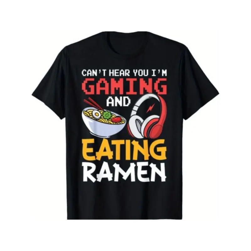 Men's Unisex Funny Gamer Graphic T-Shirt - Casual Short-Sleeve Round Neck Ramen Print Lightweight Classic Fit Menswear Top, Father's Day Gift, Tshirt, Shortsleeve, Funny Graphic, Unisex Gamer, Wife