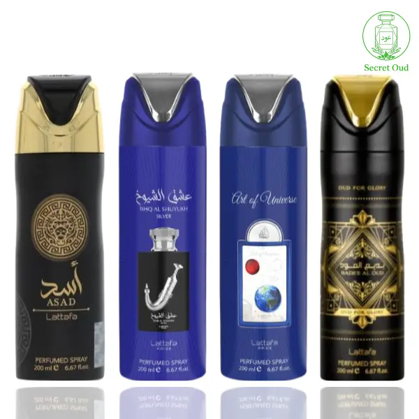 Asad Deodorant + Ishq Al Shuyukh Deodorant + Art Of Universe Deodorant + Badee Al Oud Oud For Glory Deodorant -- 4 Piece Bundle