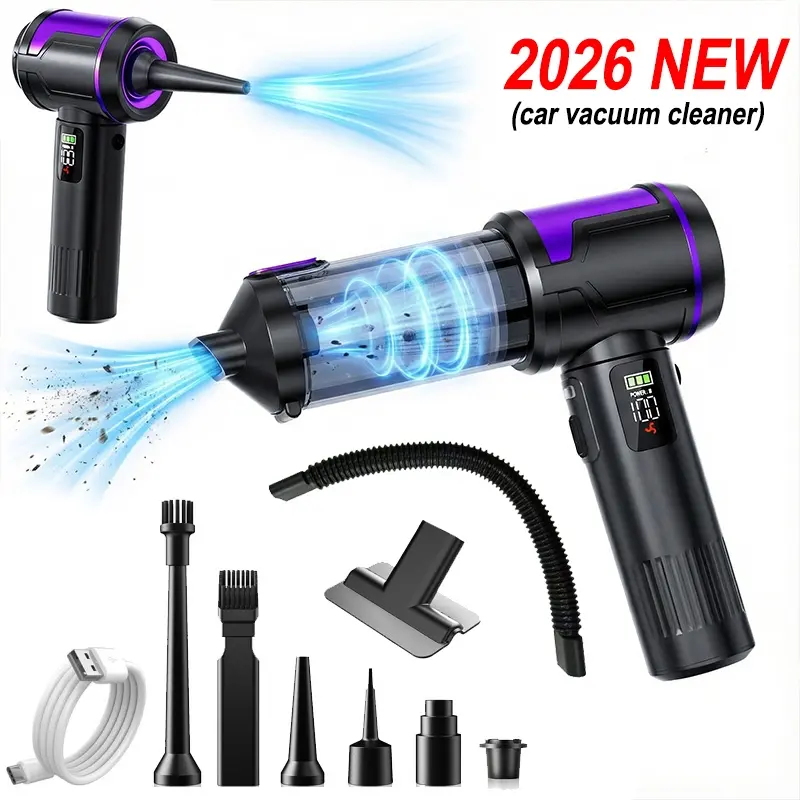 Qilieasy 2026 Car Handheld Vacuum Cleaner, Strong Suction, Fast Charging, Digital Screen, 100w Motor, Ideal for Cars, Home, Office, Pets, Car Cleaning Supplies