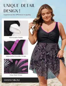 Hanna Nikole Women Plus Size Swimsuit One Piece V Neck Swimdress Tummy Control Twist Front Mesh Flowy Bathing Suit 2026 #tiktok shop spring glow up #outdoor fun #summervibes