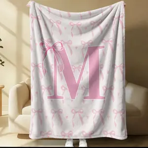 Butterfly Knot & Letter Print Bed Blanket, Warm Blanket, Soft Comfortable Leisure Throw for Home Office Travel Bedroom Decor, Single Pack