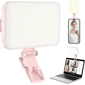 60 LED Portable Selfie Light Video Conference Lighting with Clip & Camera Tripod Adapter Rechargeable 2200mAh CRI 97+, 9 Light Modes for Phone iPhone Webcam Laptop Photo Makeup